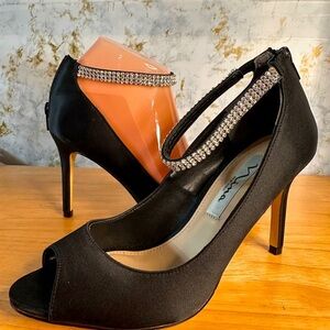 Nina black heels / stilettos with embellished strap size 7